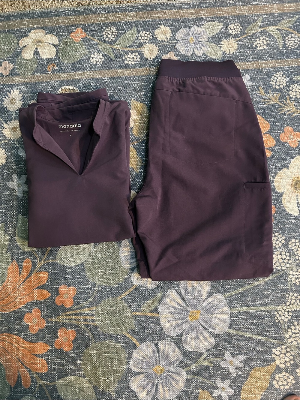Mandala Purple Scrub Set - Deep Plum Top & Pants